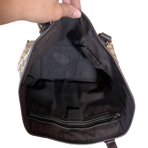 Authentic Gucci Shoulder Bag Brown Canvas Used GG Handbag Vintage - Picture 9 of 13